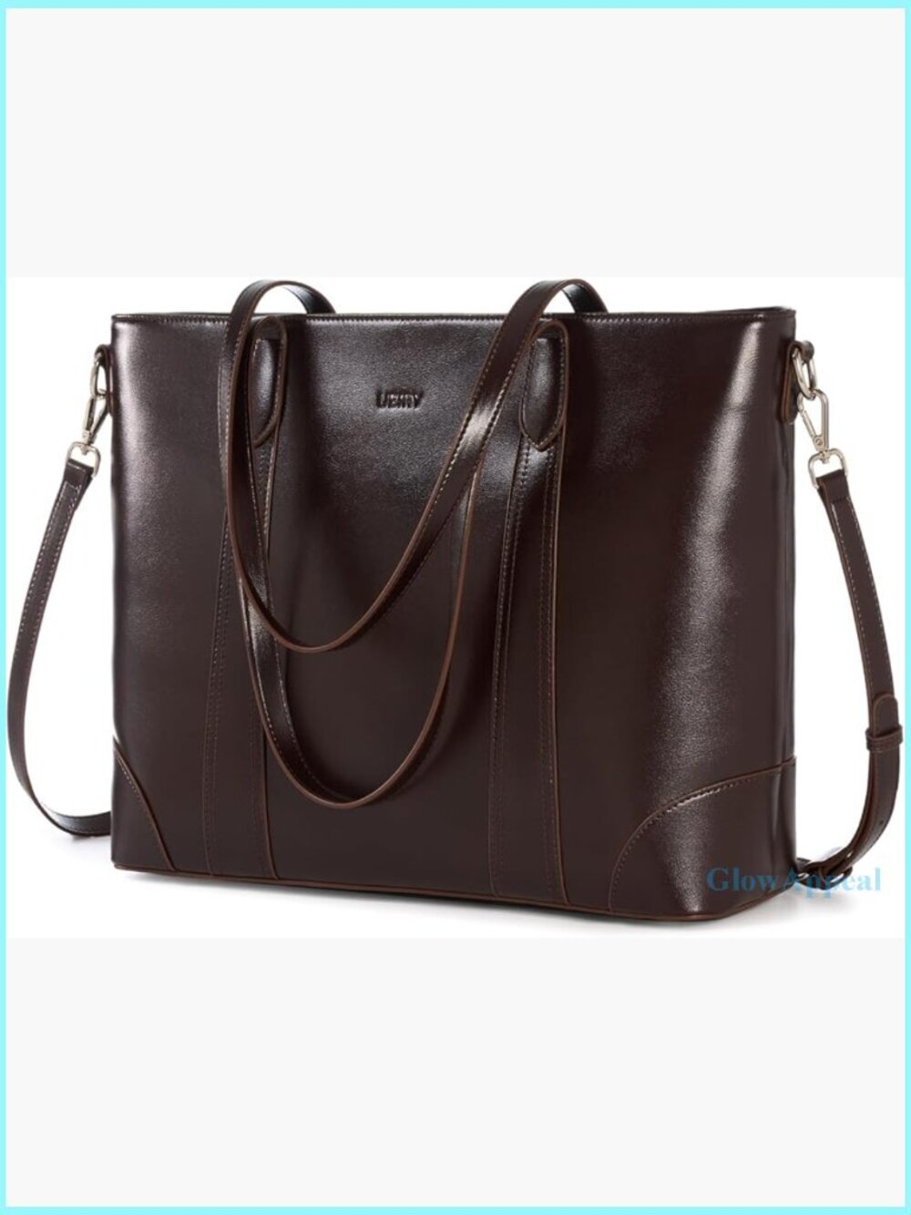 Large Leather Tote Bag with Multiple Pockets, Detachable Strap